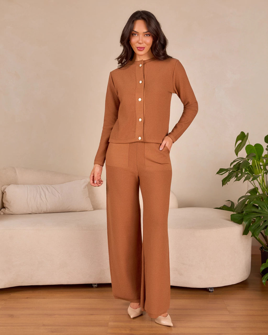 Conjunto Mel Nude — modal com ponto colmeia, Vivanne Boutique