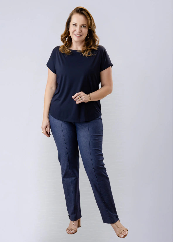 Blusa Orquídea Azul Marinho — malha Fluity, Vivanne Boutique