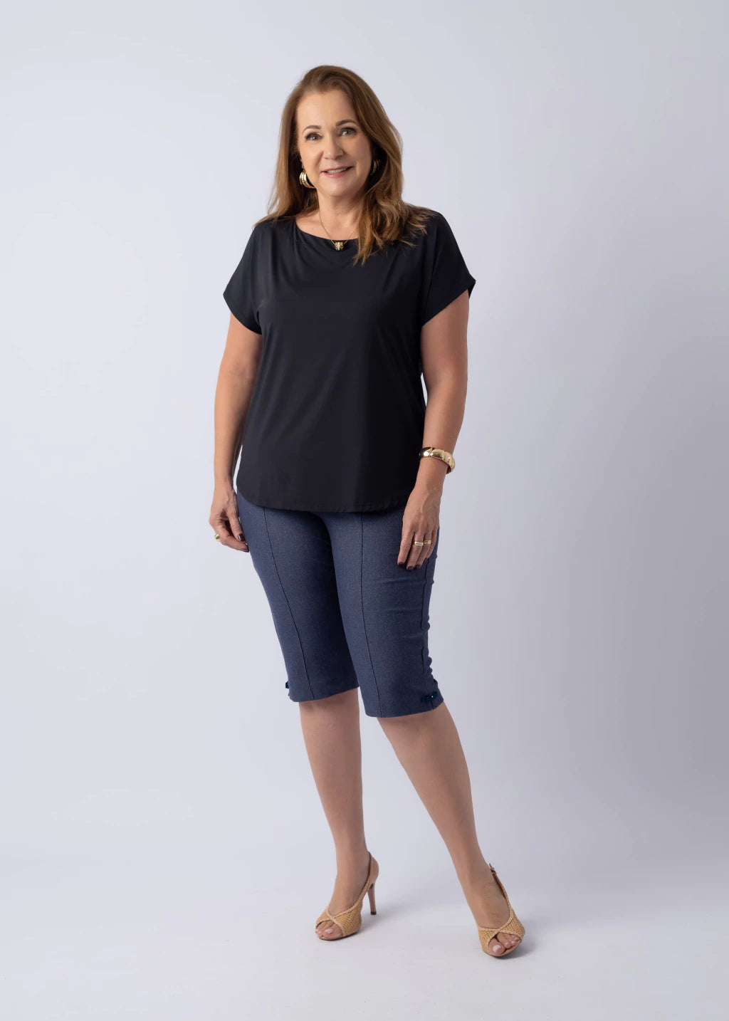 Bermuda Cleusa Malha Jeans Azul