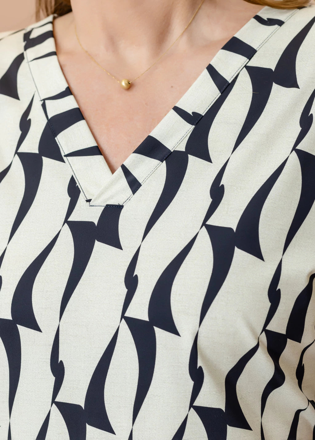 Vestido Centeio Off White e Preto