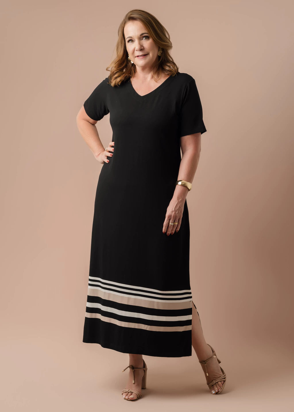 Vestido Amsterdam Preto e Bege