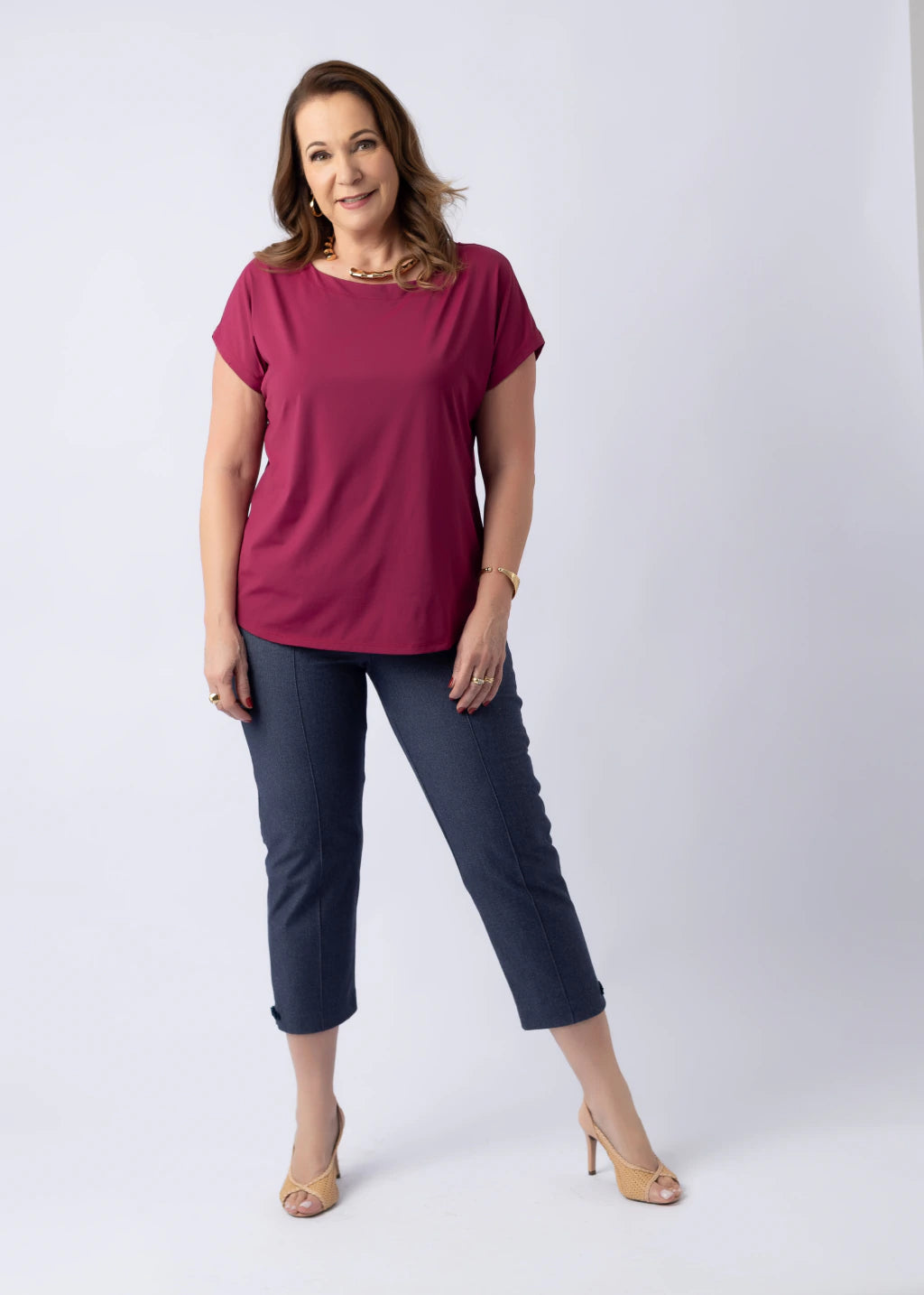 Calça Cleusa Capri Malha Jeans Azul