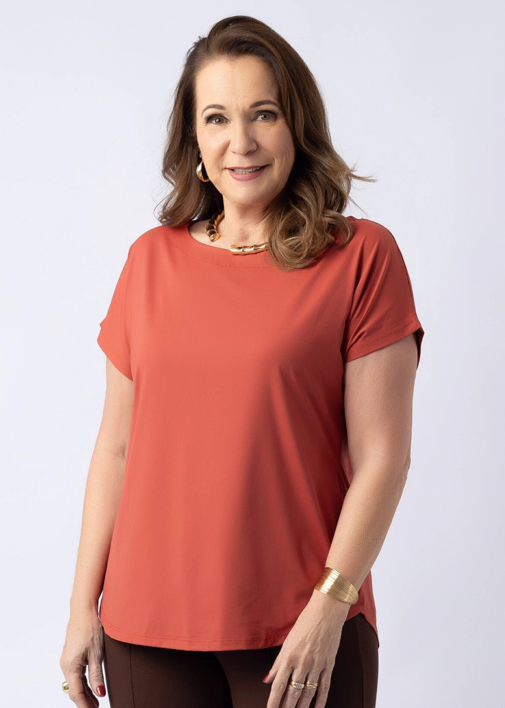 Blusa Orquídea Telha — malha Fluity, Vivanne Boutique