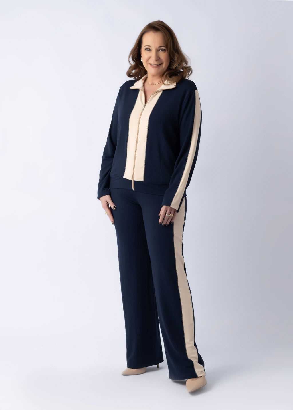 Conjunto Kika Azul Marinho e Off White