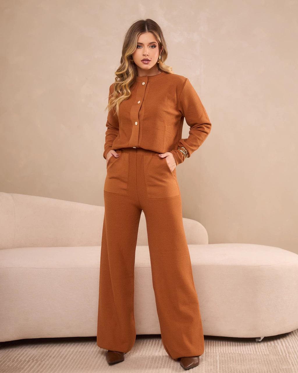 Conjunto Mel Nude — modal com ponto colmeia, Vivanne Boutique