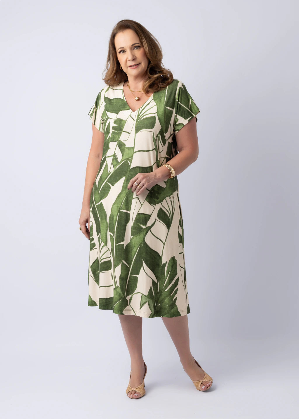 Vestido Cecília Off White e Verde